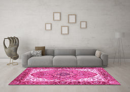 Machine Washable Persian Pink Traditional Rug in a Living Room, wshabs3277pnk