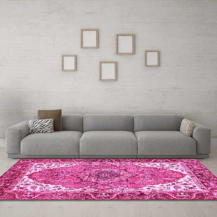 Machine Washable Persian Pink Traditional Rug in a Living Room, wshabs3277pnk