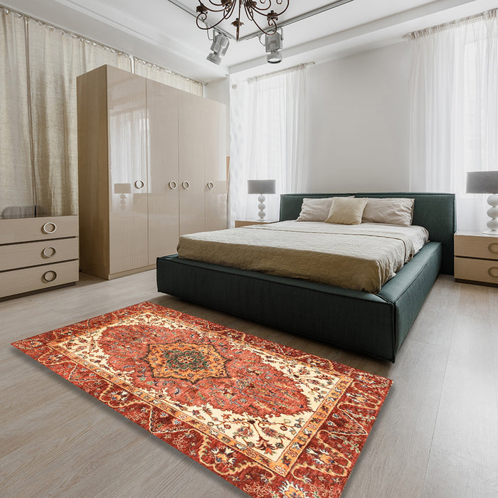 Machine Washable Abstract Red Rug in a Bedroom, wshabs3277