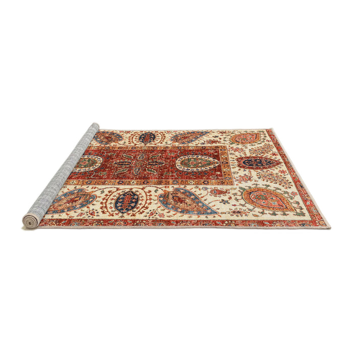 Sideview of Machine Washable Abstract Red Rug, wshabs3278