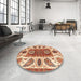 Round Machine Washable Abstract Red Rug in a Office, wshabs3278