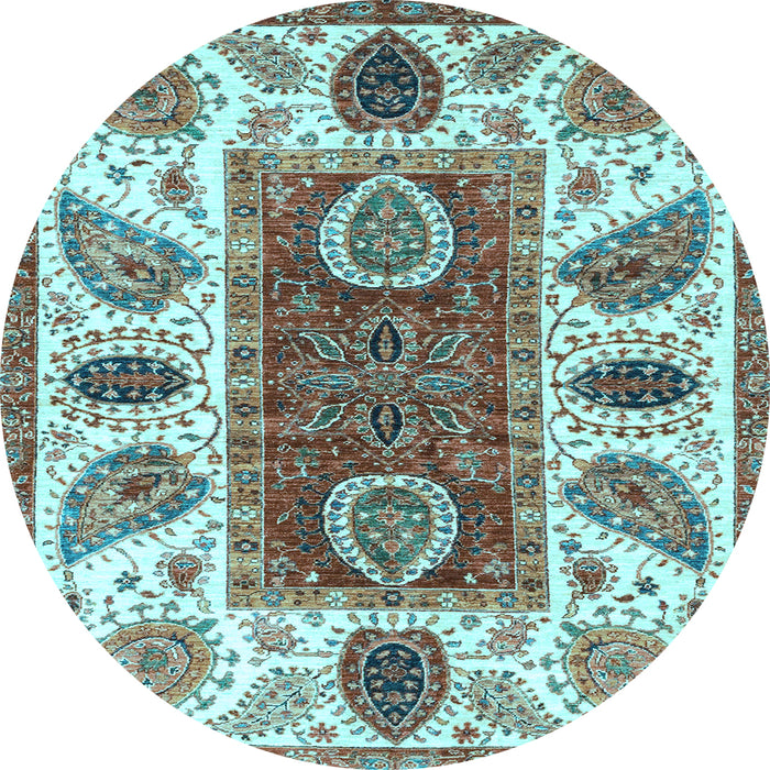 Round Machine Washable Abstract Light Blue Modern Rug, wshabs3278lblu