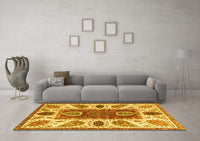 Machine Washable Abstract Yellow Modern Rug, wshabs3278yw