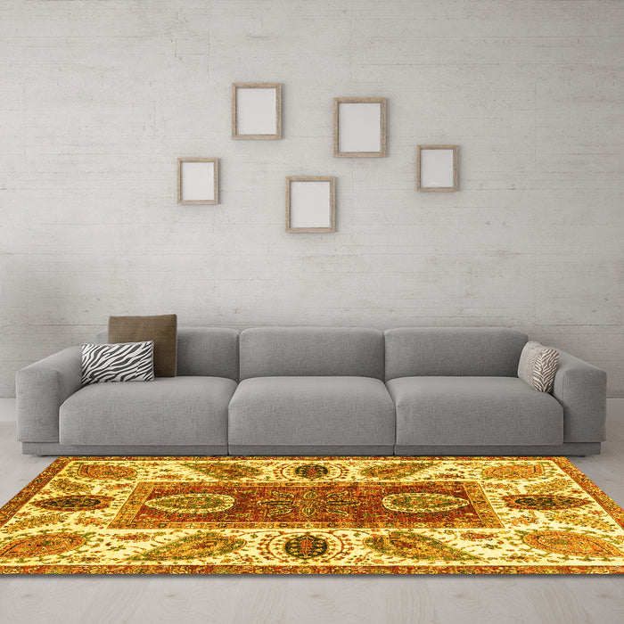 Machine Washable Abstract Yellow Modern Rug in a Living Room, wshabs3278yw