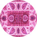 Round Machine Washable Abstract Pink Modern Rug, wshabs3278pnk