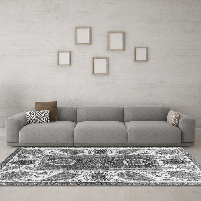 Machine Washable Abstract Gray Modern Rug in a Living Room,, wshabs3278gry