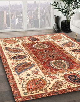 Machine Washable Abstract Red Rug in a Family Room, wshabs3278