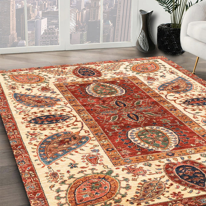 Machine Washable Abstract Red Rug in a Family Room, wshabs3278