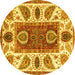 Round Machine Washable Abstract Yellow Modern Rug, wshabs3278yw