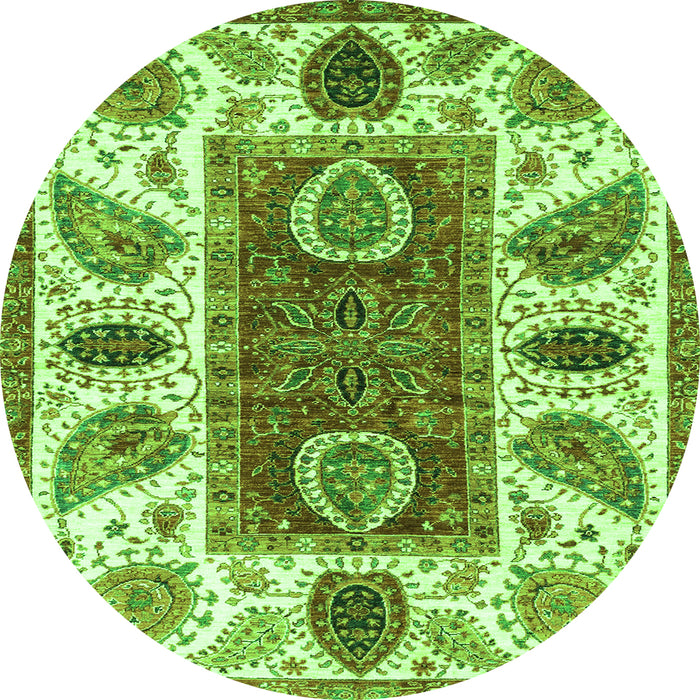 Round Machine Washable Abstract Green Modern Area Rugs, wshabs3278grn