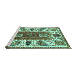 Sideview of Machine Washable Abstract Turquoise Modern Area Rugs, wshabs3278turq