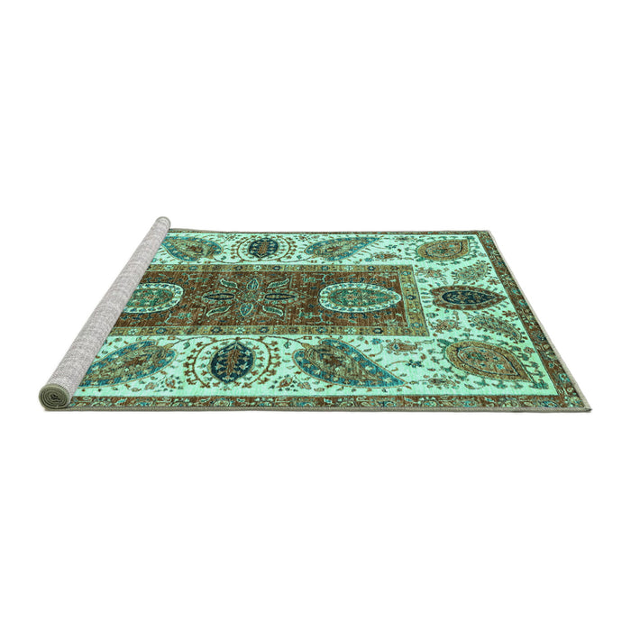 Sideview of Machine Washable Abstract Turquoise Modern Area Rugs, wshabs3278turq