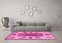 Machine Washable Abstract Pink Modern Rug, wshabs3278pnk