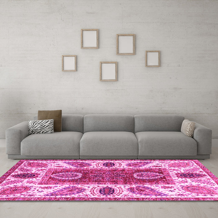 Machine Washable Abstract Pink Modern Rug in a Living Room, wshabs3278pnk
