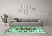 Machine Washable Abstract Turquoise Modern Rug, wshabs3278turq