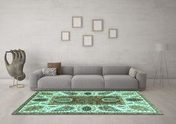 Machine Washable Abstract Turquoise Modern Area Rugs in a Living Room,, wshabs3278turq