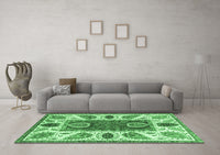 Machine Washable Abstract Emerald Green Modern Rug, wshabs3278emgrn