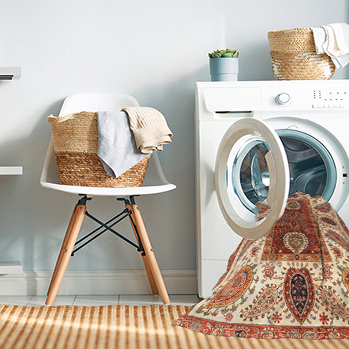 Machine Washable Abstract Red Rug in a Washing Machine, wshabs3278