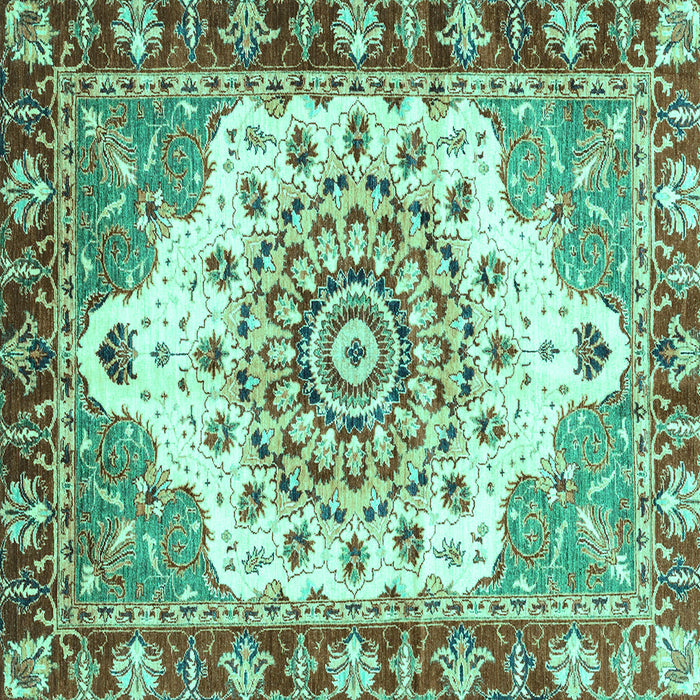 Square Machine Washable Abstract Turquoise Modern Area Rugs, wshabs3279turq