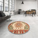 Round Machine Washable Abstract Yellow Rug in a Office, wshabs3279