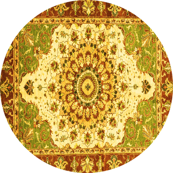 Round Machine Washable Abstract Yellow Modern Rug, wshabs3279yw