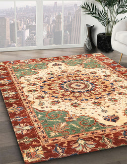 Machine Washable Abstract Yellow Rug in a Family Room, wshabs3279