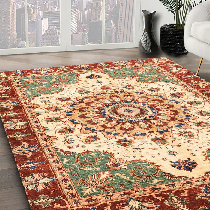 Machine Washable Abstract Yellow Rug in a Family Room, wshabs3279