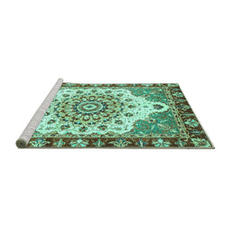 Sideview of Machine Washable Abstract Turquoise Modern Area Rugs, wshabs3279turq