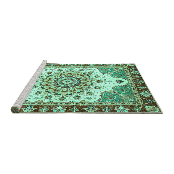 Sideview of Machine Washable Abstract Turquoise Modern Area Rugs, wshabs3279turq