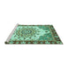 Sideview of Machine Washable Abstract Turquoise Modern Area Rugs, wshabs3279turq