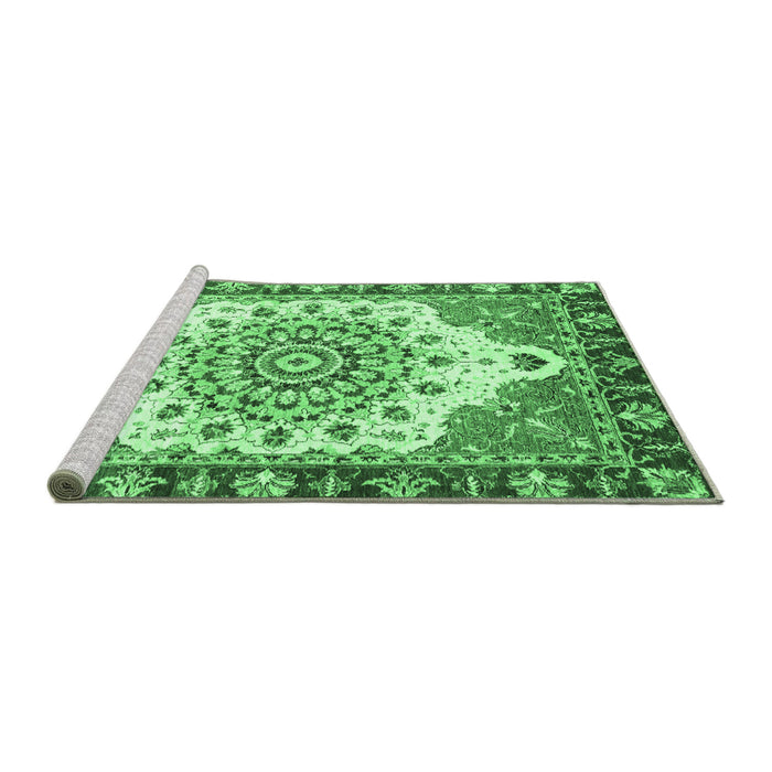 Sideview of Machine Washable Abstract Emerald Green Modern Area Rugs, wshabs3279emgrn