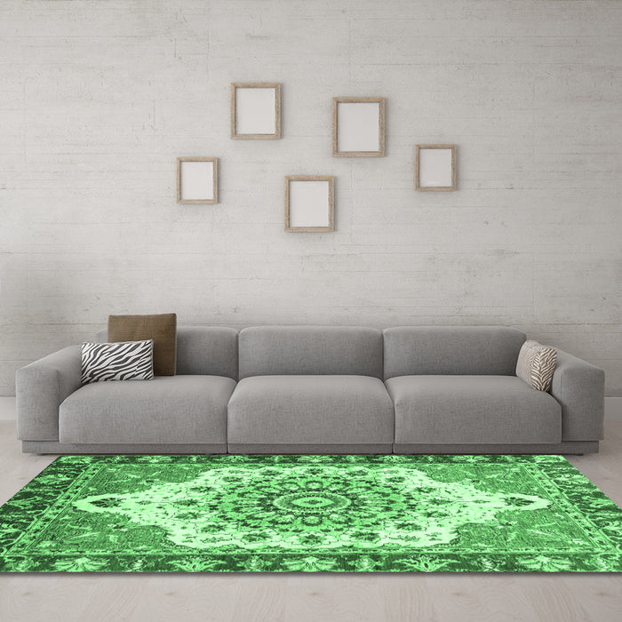 Machine Washable Abstract Emerald Green Modern Area Rugs in a Living Room,, wshabs3279emgrn
