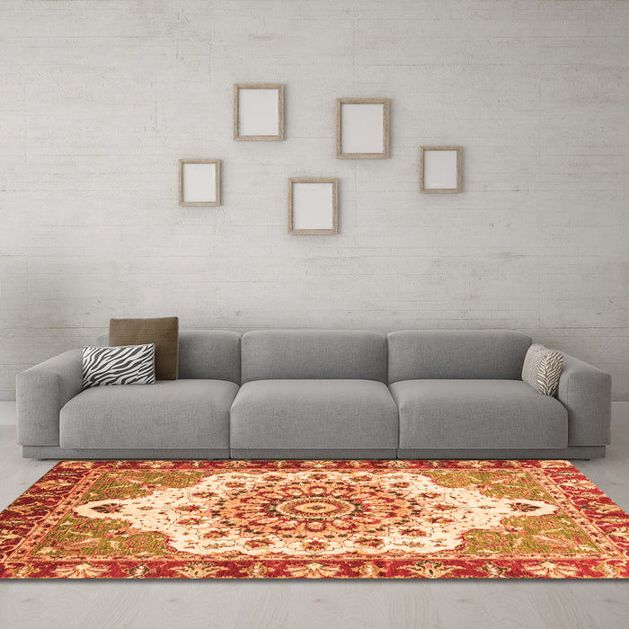 Machine Washable Abstract Orange Modern Area Rugs in a Living Room, wshabs3279org