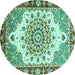 Round Abstract Turquoise Modern Rug, abs3279turq