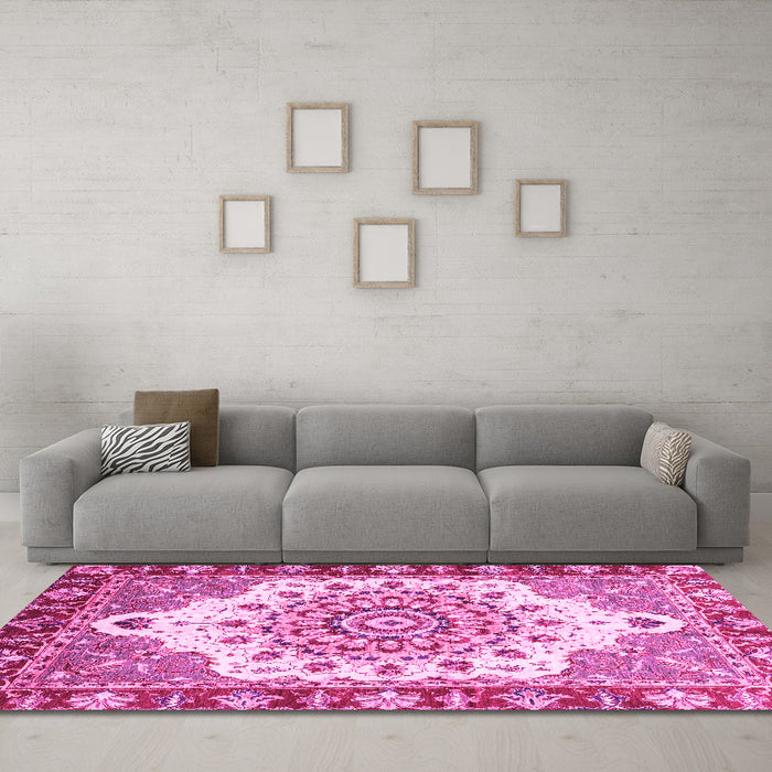 Machine Washable Abstract Pink Modern Rug in a Living Room, wshabs3279pnk
