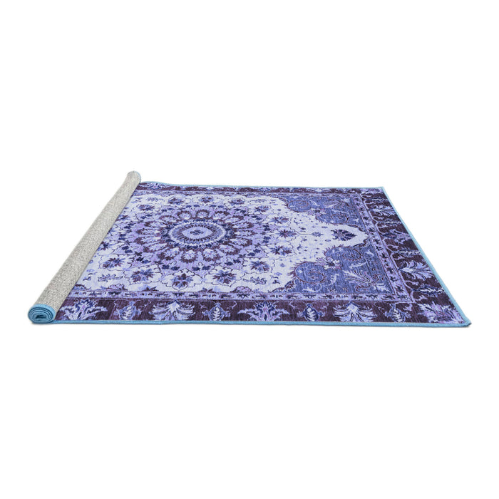 Sideview of Machine Washable Abstract Blue Modern Rug, wshabs3279blu