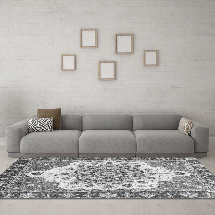 Machine Washable Abstract Gray Modern Rug in a Living Room,, wshabs3279gry