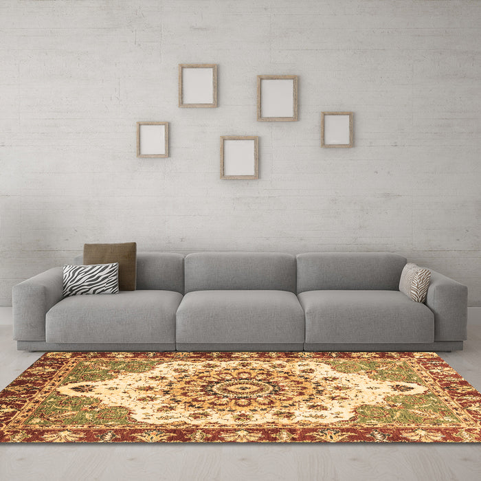 Machine Washable Abstract Brown Modern Rug in a Living Room,, wshabs3279brn