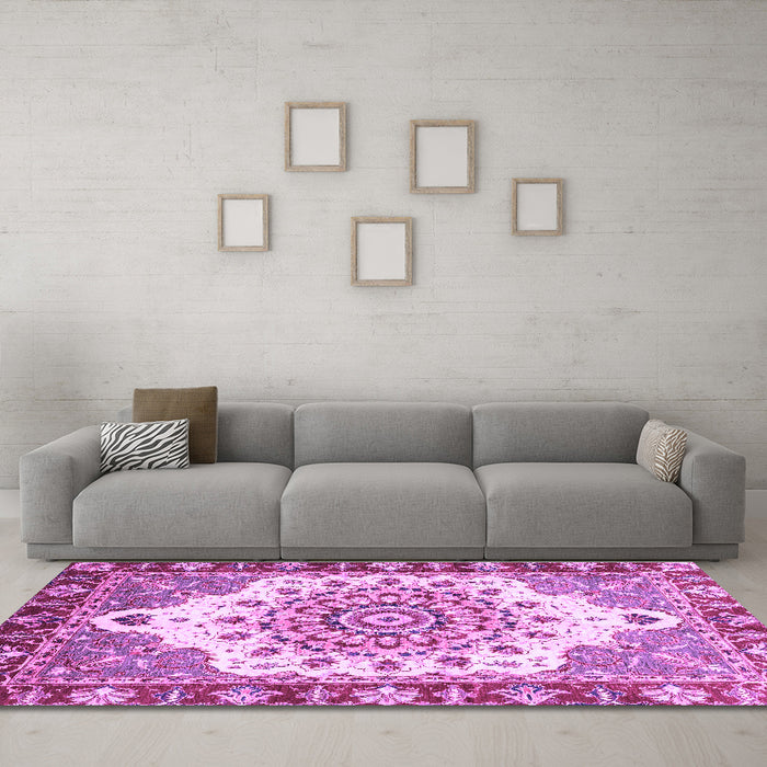 Machine Washable Abstract Purple Modern Area Rugs in a Living Room, wshabs3279pur