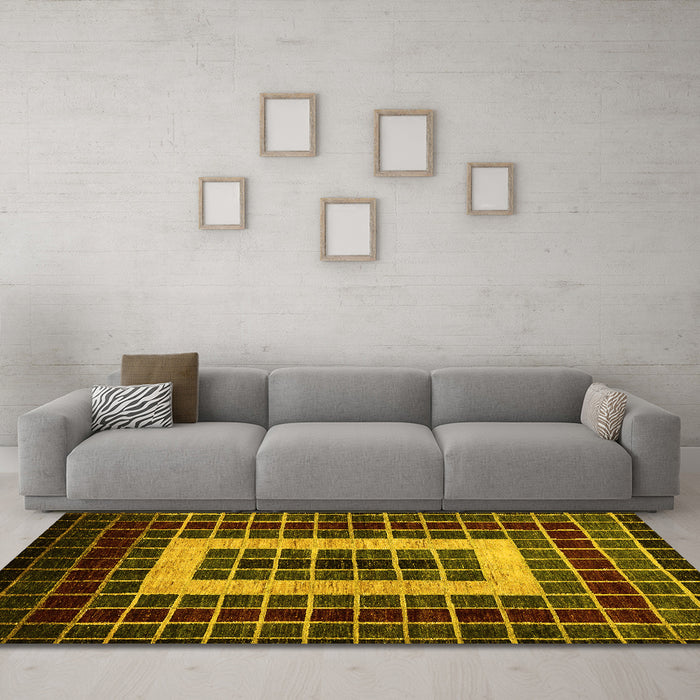 Machine Washable Abstract Yellow Modern Rug in a Living Room, wshabs327yw