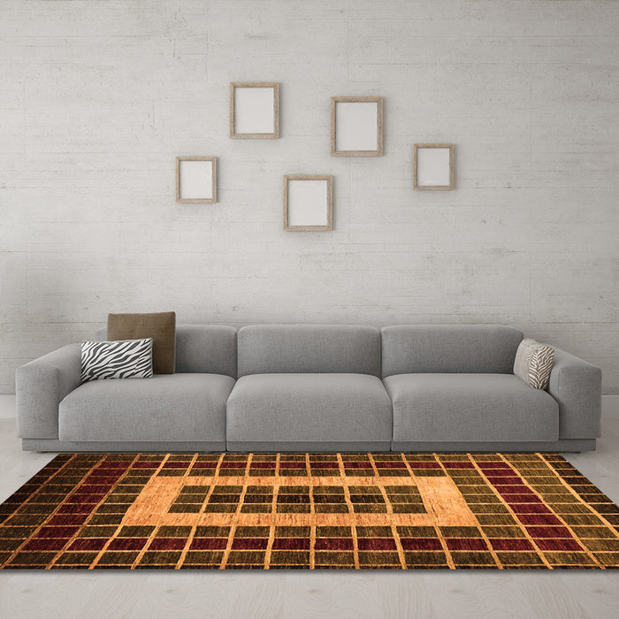 Machine Washable Abstract Orange Modern Area Rugs in a Living Room, wshabs327org
