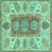 Square Machine Washable Abstract Turquoise Modern Area Rugs, wshabs3280turq