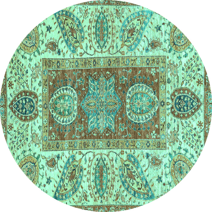 Round Machine Washable Abstract Turquoise Modern Area Rugs, wshabs3280turq