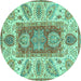 Round Machine Washable Abstract Turquoise Modern Area Rugs, wshabs3280turq