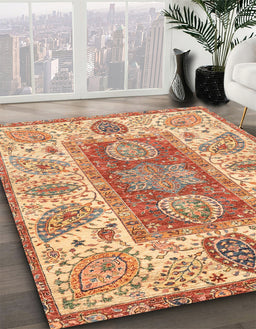 Abstract Red Modern Rug in Family Room, abs3280