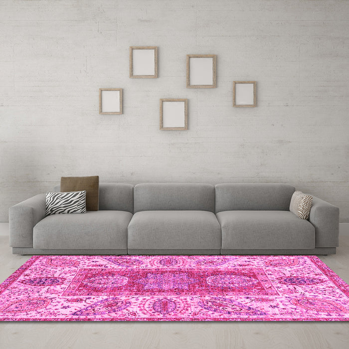 Machine Washable Abstract Pink Modern Rug in a Living Room, wshabs3280pnk