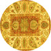 Round Abstract Yellow Modern Rug, abs3280yw