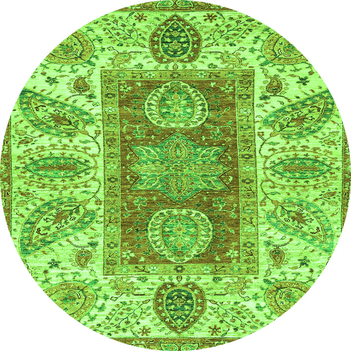Round Machine Washable Abstract Green Modern Area Rugs, wshabs3280grn