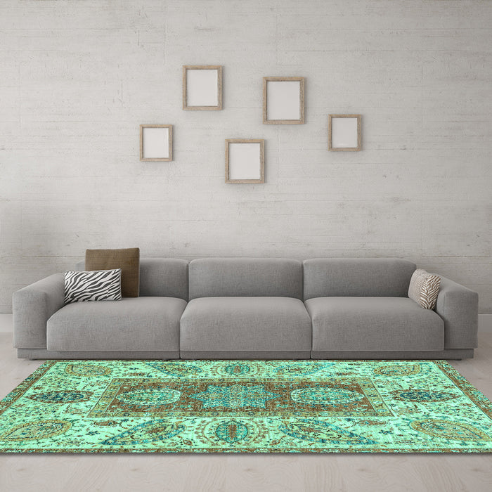 Machine Washable Abstract Turquoise Modern Area Rugs in a Living Room,, wshabs3280turq
