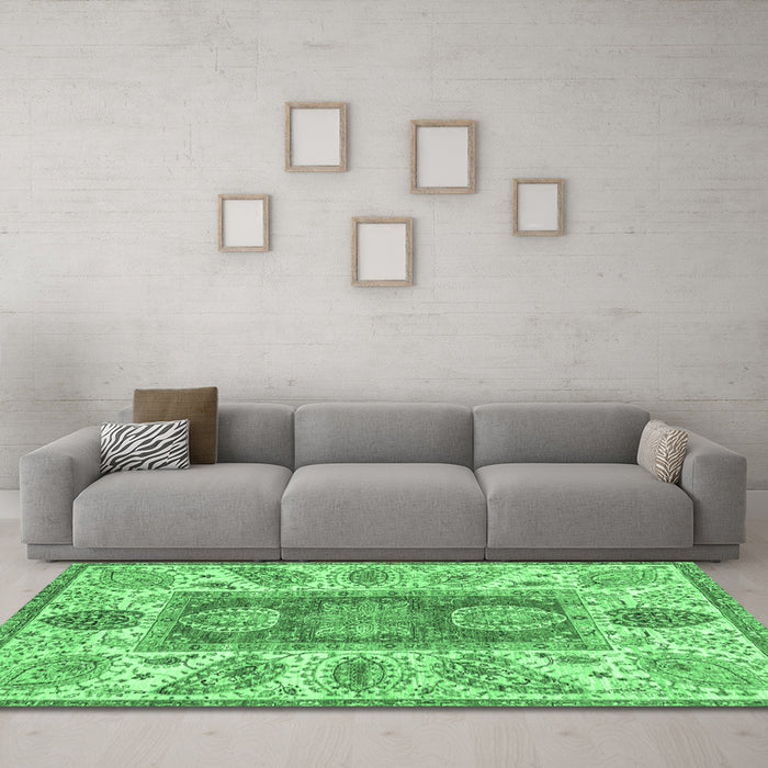 Machine Washable Abstract Emerald Green Modern Area Rugs in a Living Room,, wshabs3280emgrn